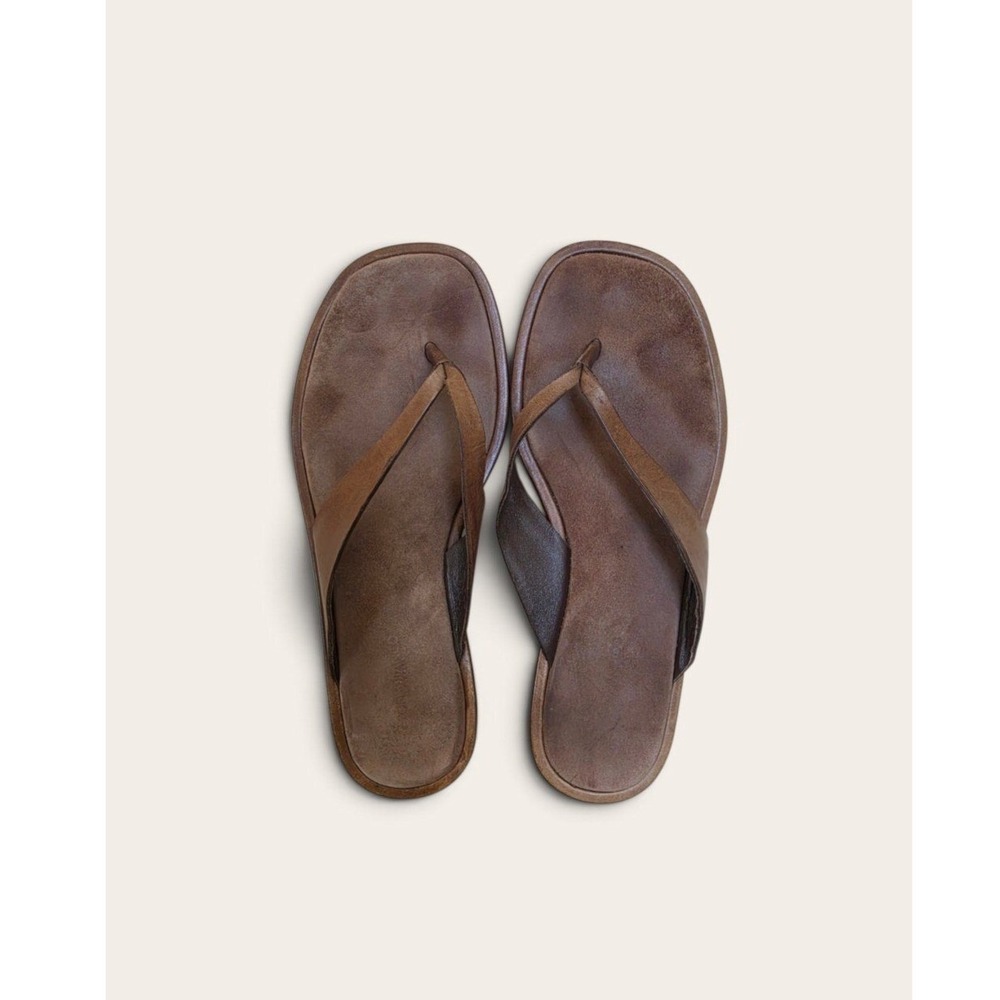 Tony Bianco Leather Brown Square Toe Boho Cottage Granola Sandals Flip Flops 7